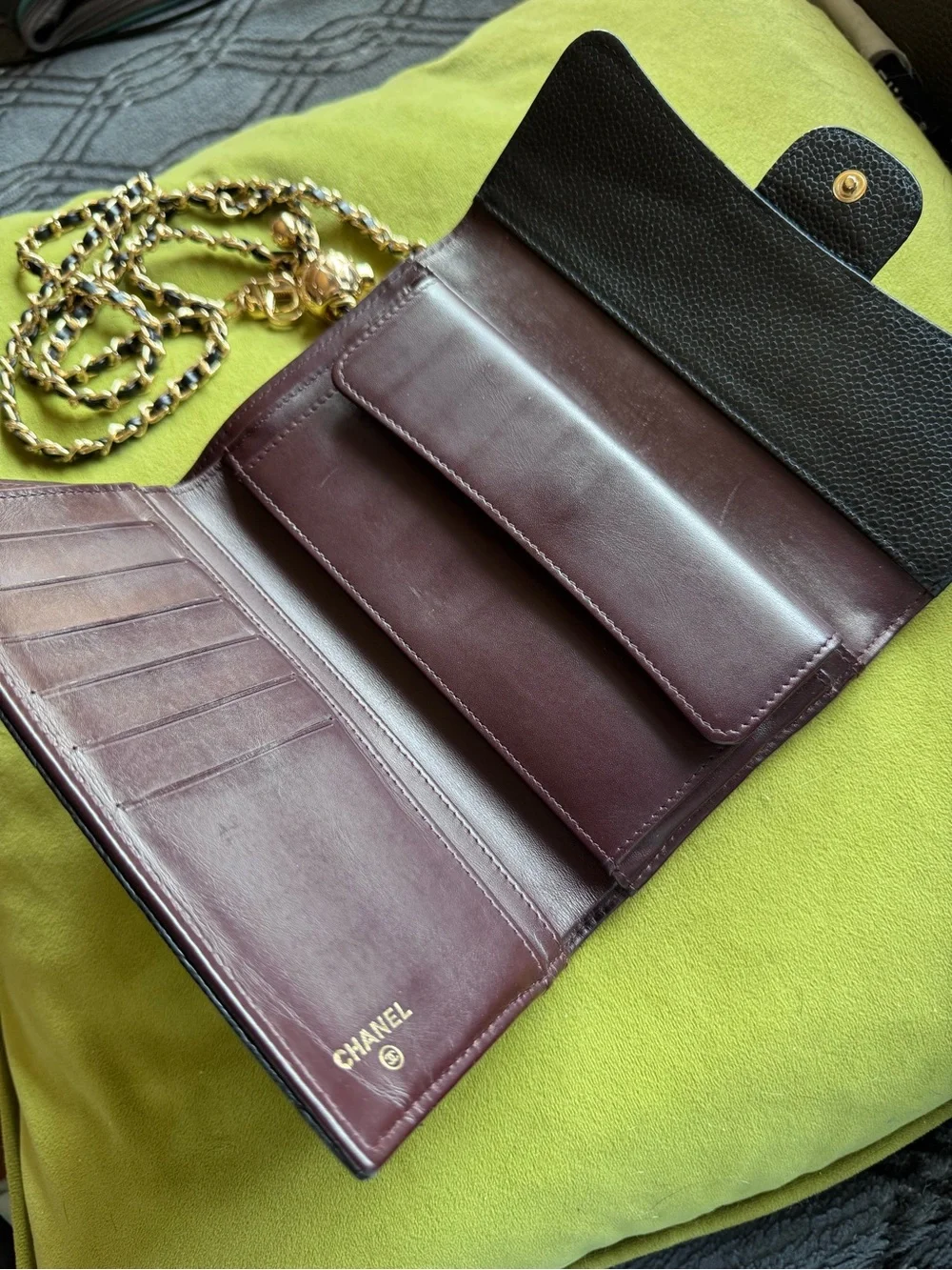 CHANEL Black Quilted Caviar Leather Wallet with Gold CC Hardware